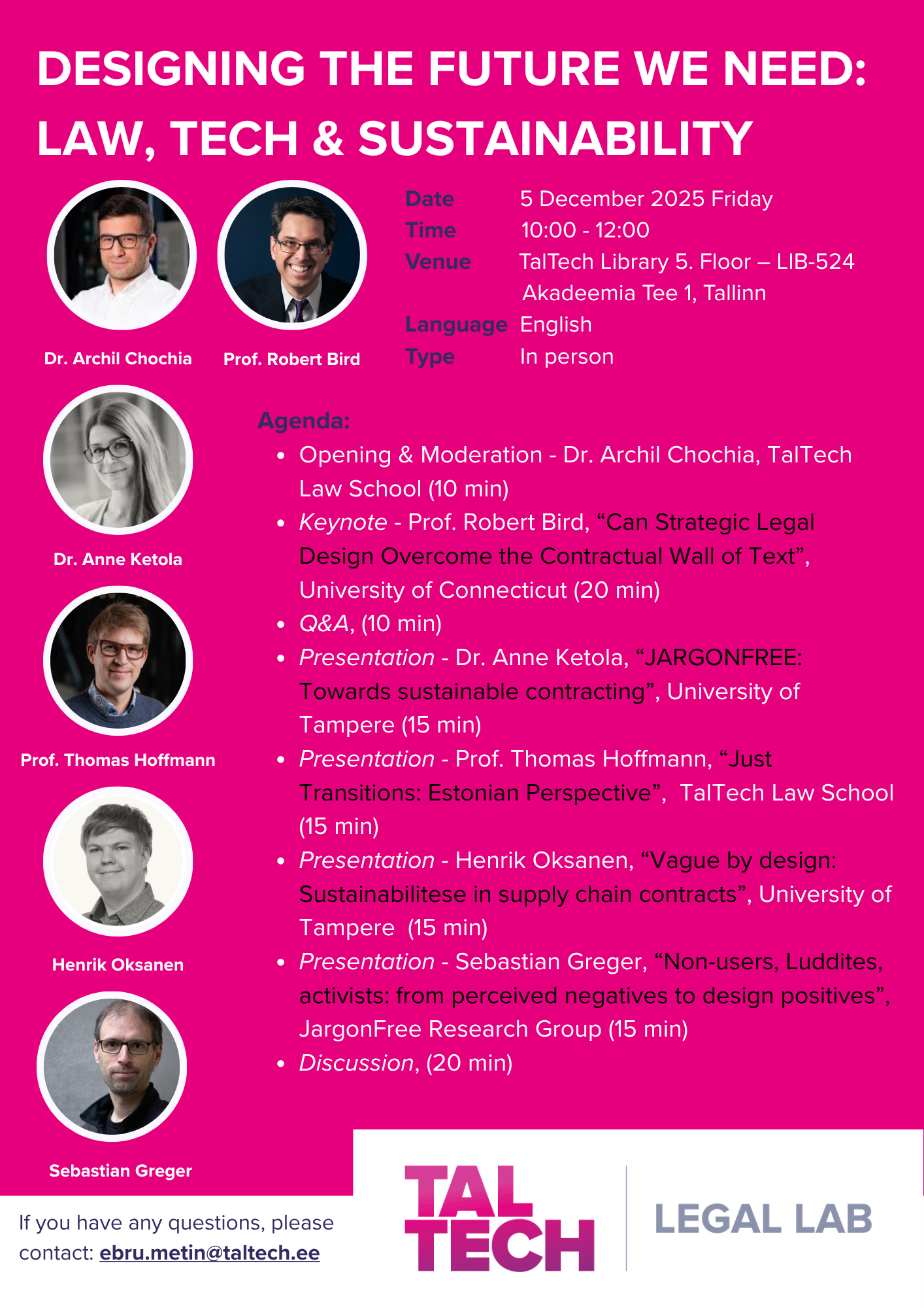 5th Dec - TalTech Legal Lab Event Poster