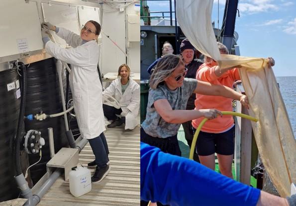 woman in a lab and at sea