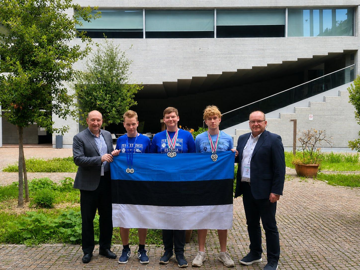 five men with Estonian flag