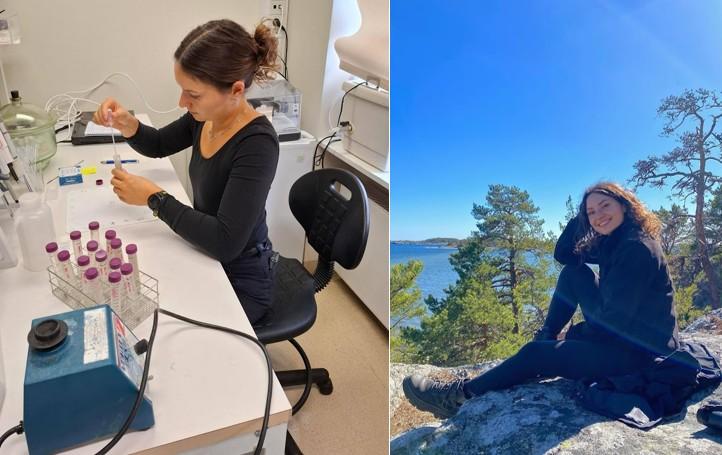 Girl sitting in lab and on a hill
