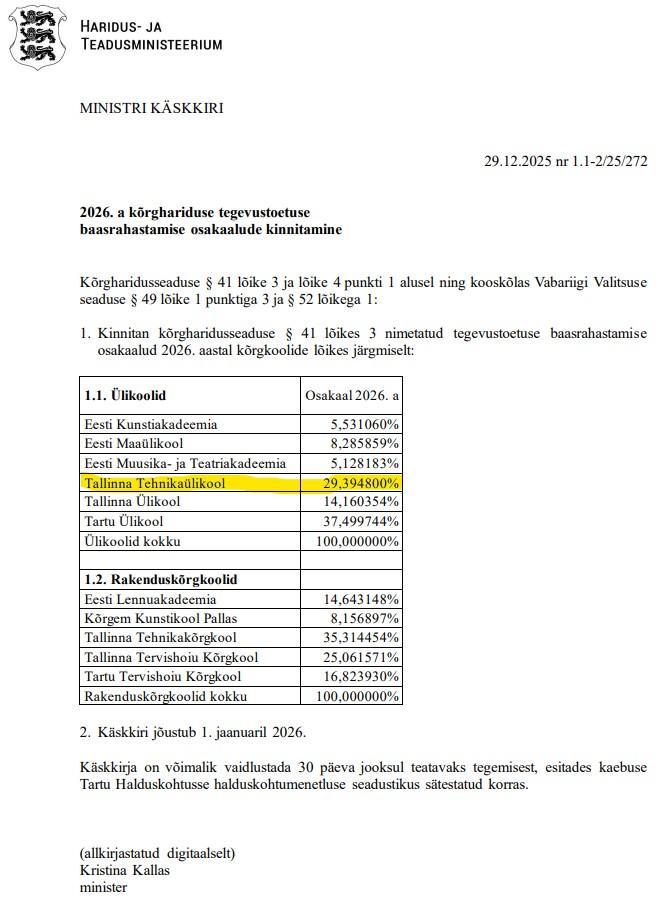 Ministri Käskkiri 2026