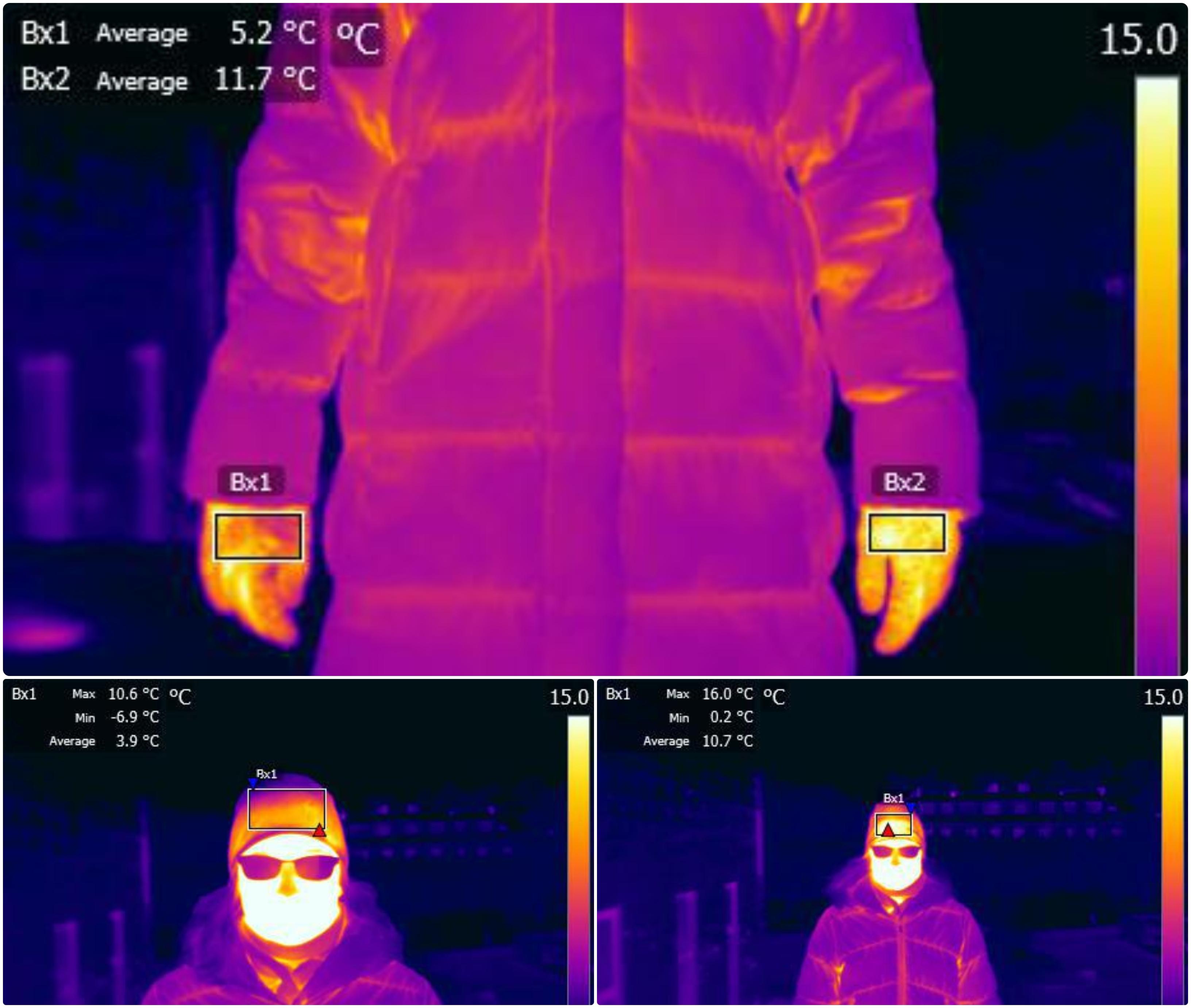 kinnaste ja mütside termopiltide võrdlus
