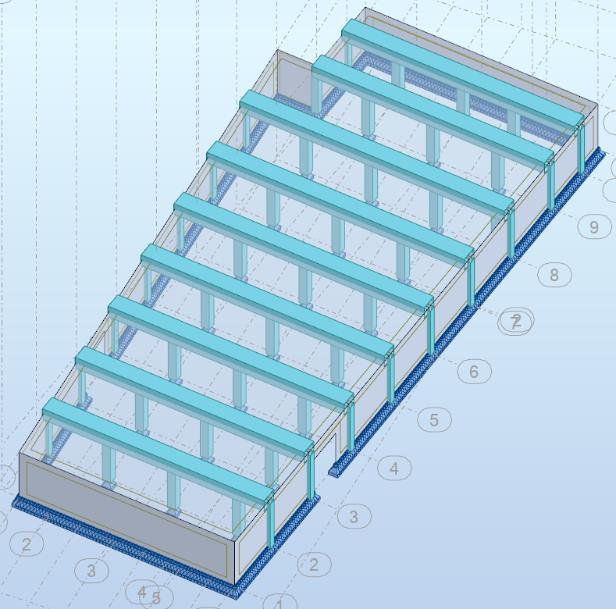 Taladele toetatud plaadi arvutusmudel. Taladele toetatud plaati võib autori hinnangul olla keerulisem ehitada, aga materjali kasutatakse efektiivsemalt ning seeläbi on keskkonnajalajälg tootmisprotsessis väiksem. Illustratsioon: Tekla Liisa Vilberg